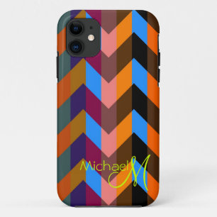 Custom Monogram Colourful Chevron Zigzag 6 iPhone 11 Case