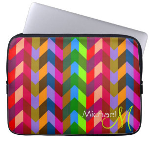 Custom Monogram Colourful Chevron Zigzag Laptop Sleeve