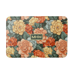 Custom Monogram Colourful Flower Pattern Bath Mat