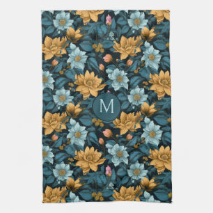 Custom Monogram Colourful Flower Pattern Kitchen Towel