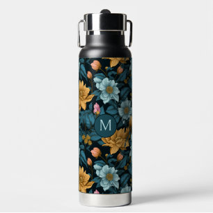 Custom Monogram Colourful Flower Pattern Water Bottle