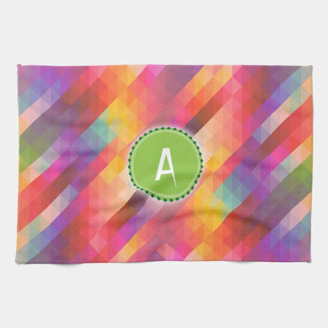 Custom Monogram Colourful Patterned Abstract Kitchen Towel (Horizontal)