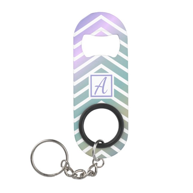 Custom Monogram Colourful Zig Zag Pattern Keychain Bottle Opener (Front)