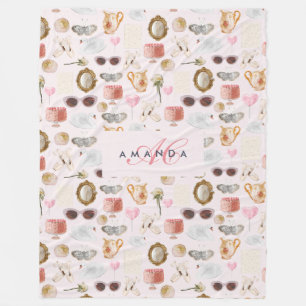 Custom Monogram Coquette Cute Girly Pink Feminine Fleece Blanket
