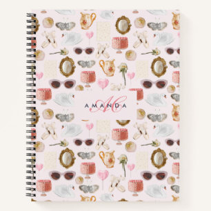 Custom Monogram Coquette Cute Girly Pink Feminine Notebook