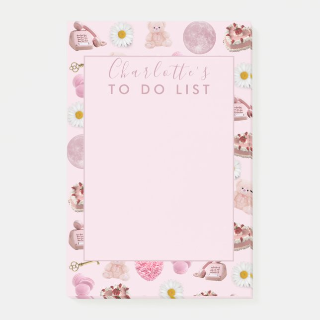 Custom Monogram Coquette Cute Girly Pink Feminine Post-it Notes (Front)