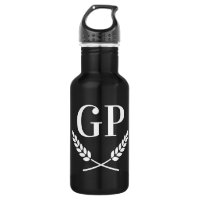 Custom monogram crest logo black water bottle