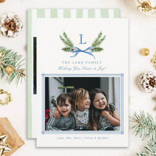 Custom Monogram Crest photo holiday cards
