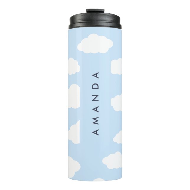 Custom Monogram Cute Girly Blue Cloud Gifts Thermal Tumbler (Front)