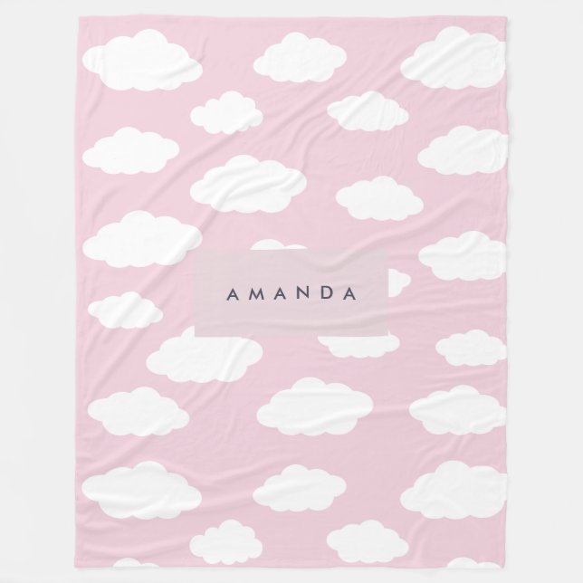 Custom Monogram Cute Girly Pink Cloud Gifts Fleece Blanket (Front)