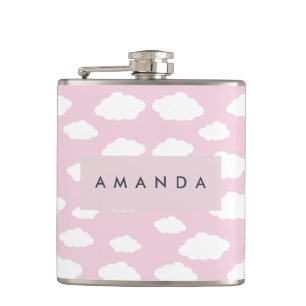 Custom Monogram Cute Girly Pink Cloud Gifts Hip Flask