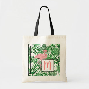 Custom Monogram Cute Pink Flamingo Watercolor Art Tote Bag