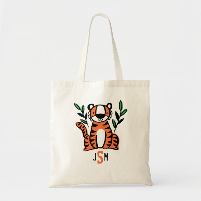 Custom Monogram Cute Tiger Tote Bag (Front)