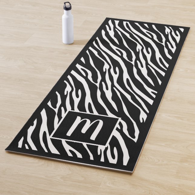 Custom Monogram Cute Zebra Stripes Art Pattern Yoga Mat (In Situ)