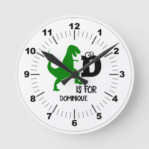 Custom monogram D is for Dinosaur cute T Rex Round Clock