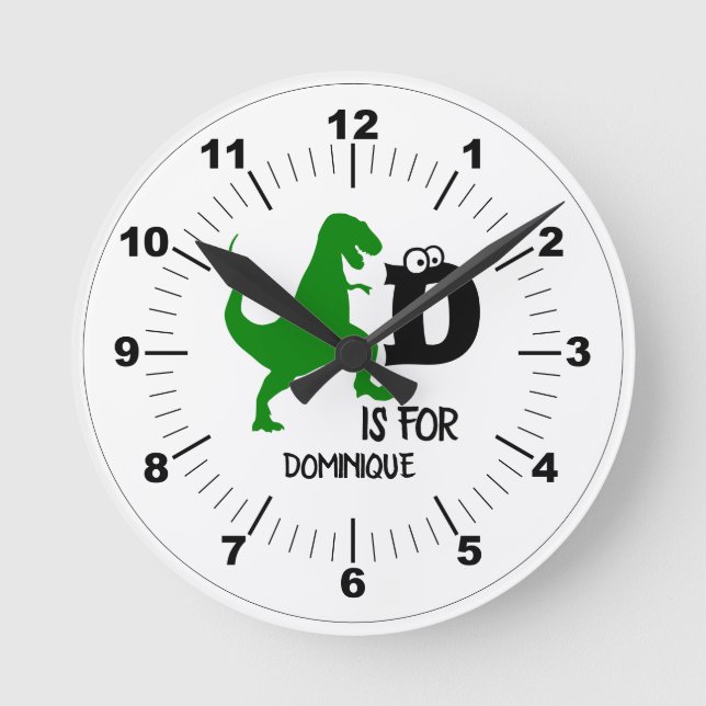 Custom monogram D is for Dinosaur cute T Rex Round Clock (Front)
