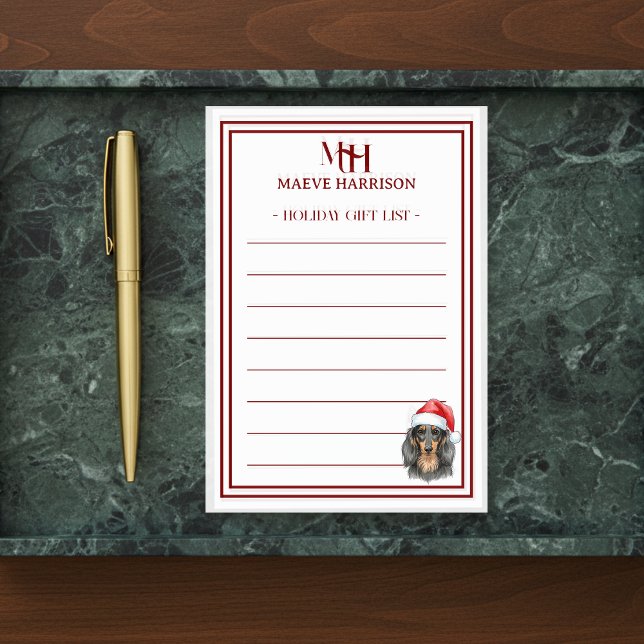 Custom Monogram Dachshund Holiday Gift List Post-it Notes (Gift custom holiday stationery to the dog lover in your life!)