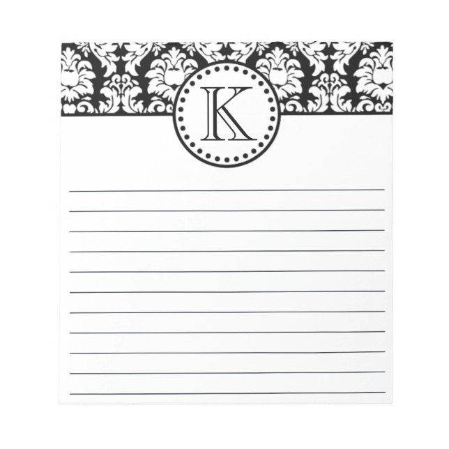 Custom Monogram Damask Pattern Notepad (Front)