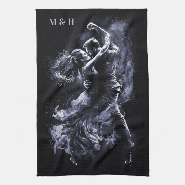 Custom Monogram Dancing Couple Kitchen Towel (Vertical)