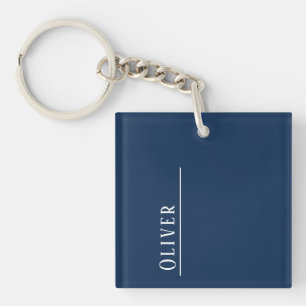 Custom monogram, dark blue navy keychain