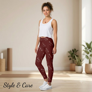 Custom Monogram Date Pattern Stylish Maroon Leggings