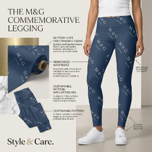 Custom Monogram Date Pattern Stylish Navy Leggings