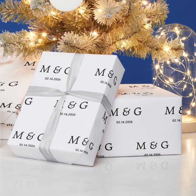 Custom Monogram Date Pattern White Wrapping Paper (Holidays)