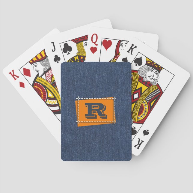 Custom Monogram Denim Pattern Playing Cards (Back)