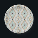 Custom Monogram Diamonds Paper Plate<br><div class="desc">Custom monogram print inspired seamless vector pattern in grey,  gold and blue. | Design by Shelby Allison.</div>