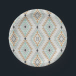 Custom Monogram Diamonds Paper Plate<br><div class="desc">Custom monogram print inspired seamless vector pattern in grey,  gold and blue. | Design by Shelby Allison.</div>