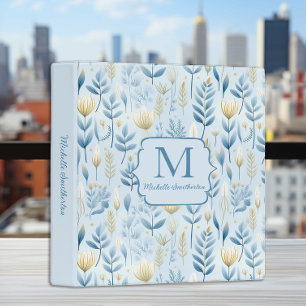 Custom Monogram Dusty Blue White Vintage Floral Binder