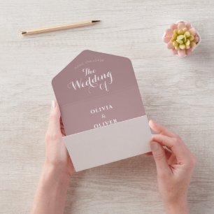 Custom monogram dusty rose calligraphy wedding all in one invitation