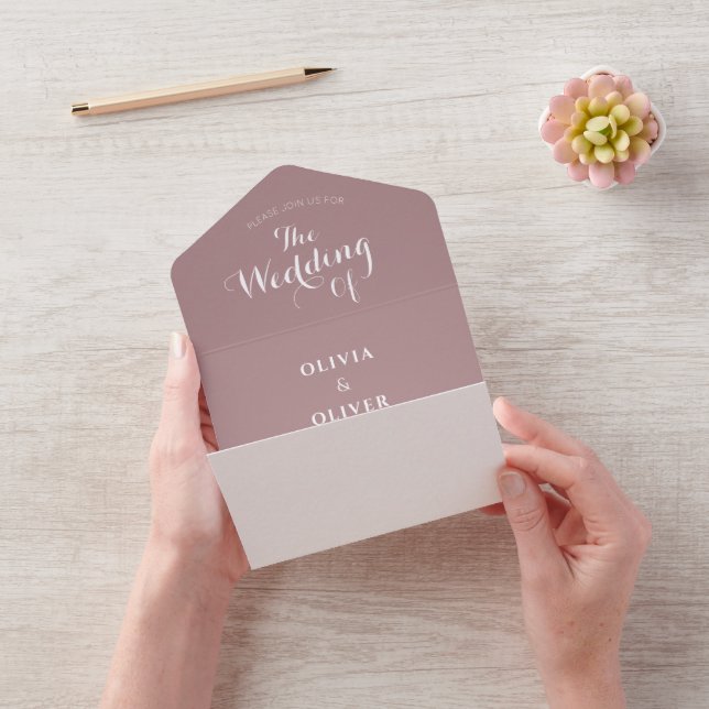 Custom monogram dusty rose calligraphy wedding all in one invitation (Video)