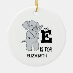 Custom monogram E is for cute colorful Elephant Ceramic Ornament