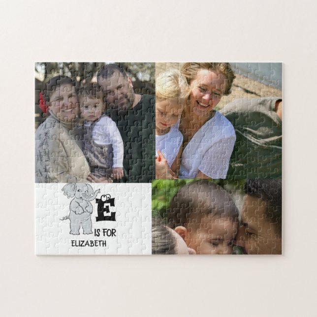 Custom monogram E is for cute colourful Elephant Jigsaw Puzzle (Horizontal)