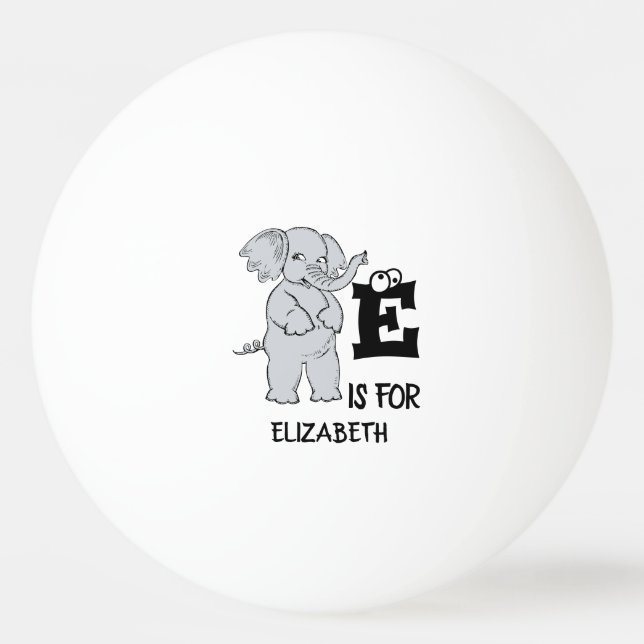 Custom monogram E is for cute colourful Elephant Ping Pong Ball (Front)