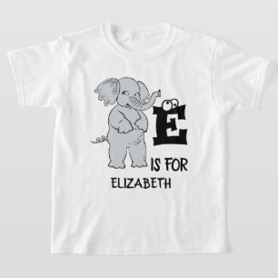 Custom monogram E is for cute colourful Elephant  T-Shirt