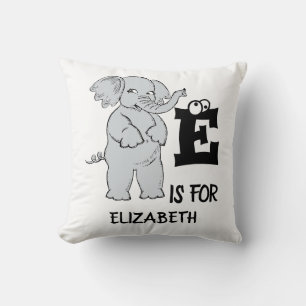 Custom monogram E is for cute colourful Elephant Throw Pillow