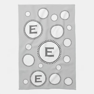 Custom Monogram E or Any Initial SILVER Circles Kitchen Towel