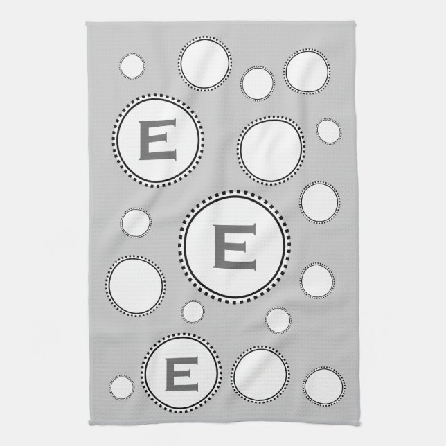 Custom Monogram E or Any Initial SILVER Circles Kitchen Towel (Vertical)