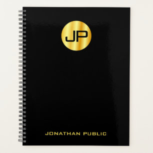 Custom Monogram Elegant Black And Gold Template Planner