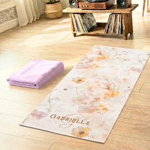 Custom Monogram Elegant Boho Floral Watercolor  Yoga Mat