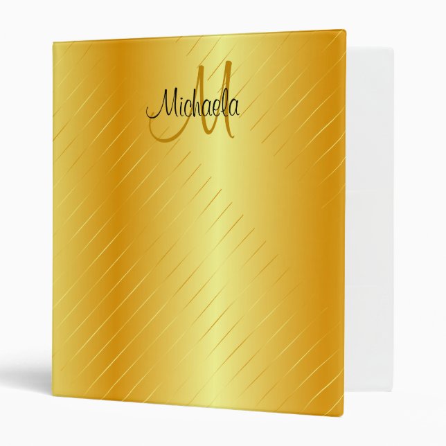 Custom Monogram Elegant Faux Gold Template Binder (Front/Inside)