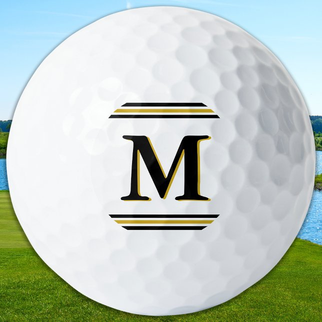 Custom Monogram Elegant Gold Black Personalized Golf Balls (Creator Uploaded)