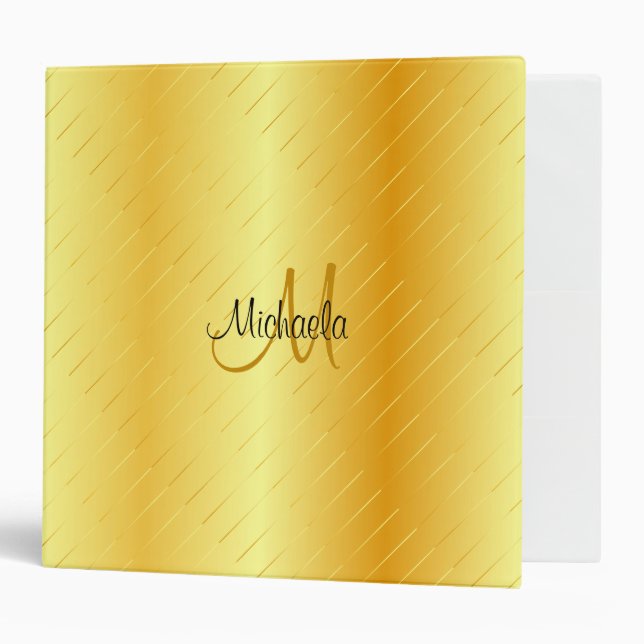 Custom Monogram Elegant Gold Look Template Binder (Front/Inside)