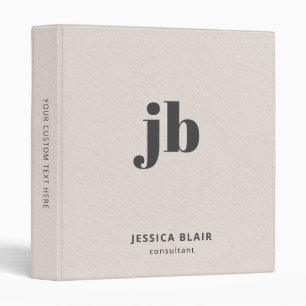 Custom Monogram Elegant Ivory Leather Print Binder