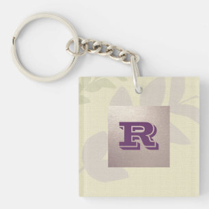 Custom Monogram Elegant Leaf Design Gift Keychains