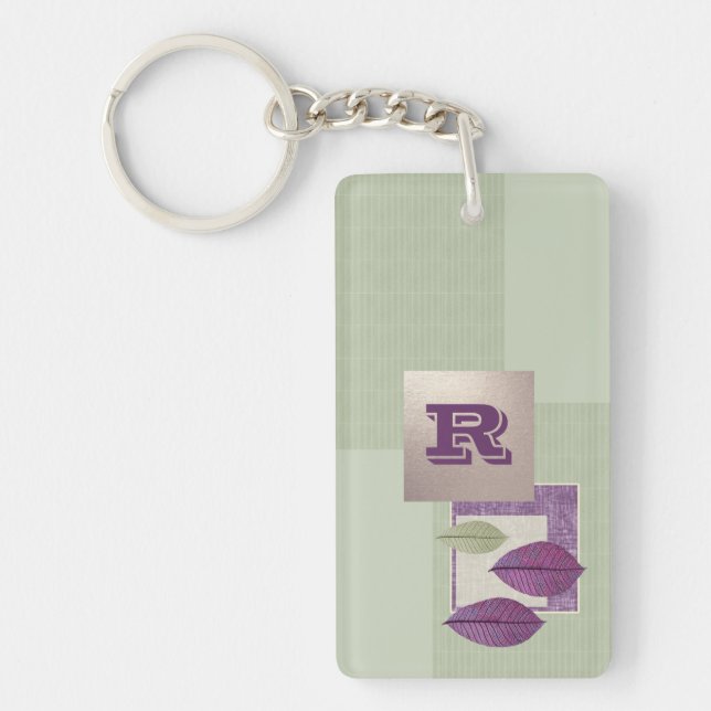 Custom Monogram Elegant Leaf Pattern Keychain (Front)