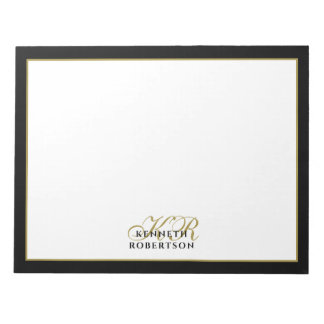 Custom Monogram Elegant Minimalist Black Gold Men  Notepad