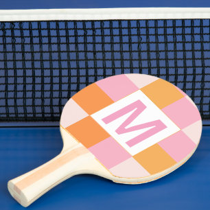 Custom monogram Elegant pink geometric pattern Ping Pong Paddle